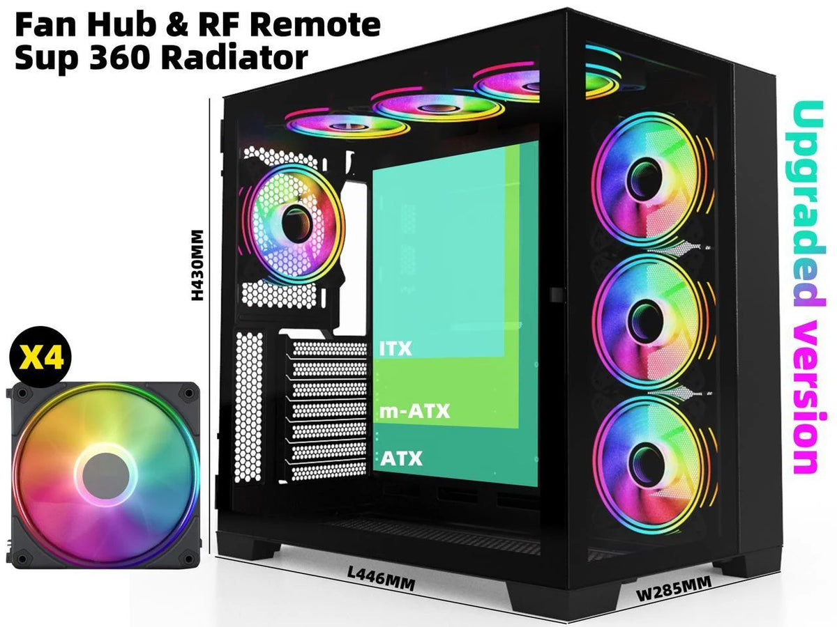 ATX Gaming Computer Case with 4 ARGB Fans Q7756