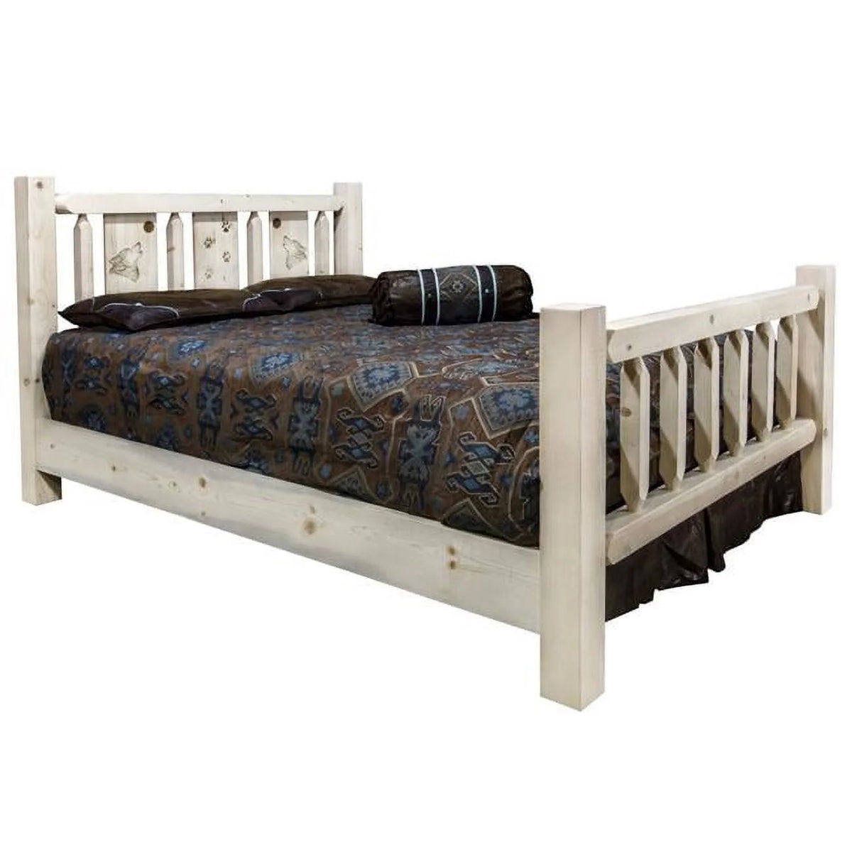 Twin Size Bed with Laser Engraved Wolf Design F72918