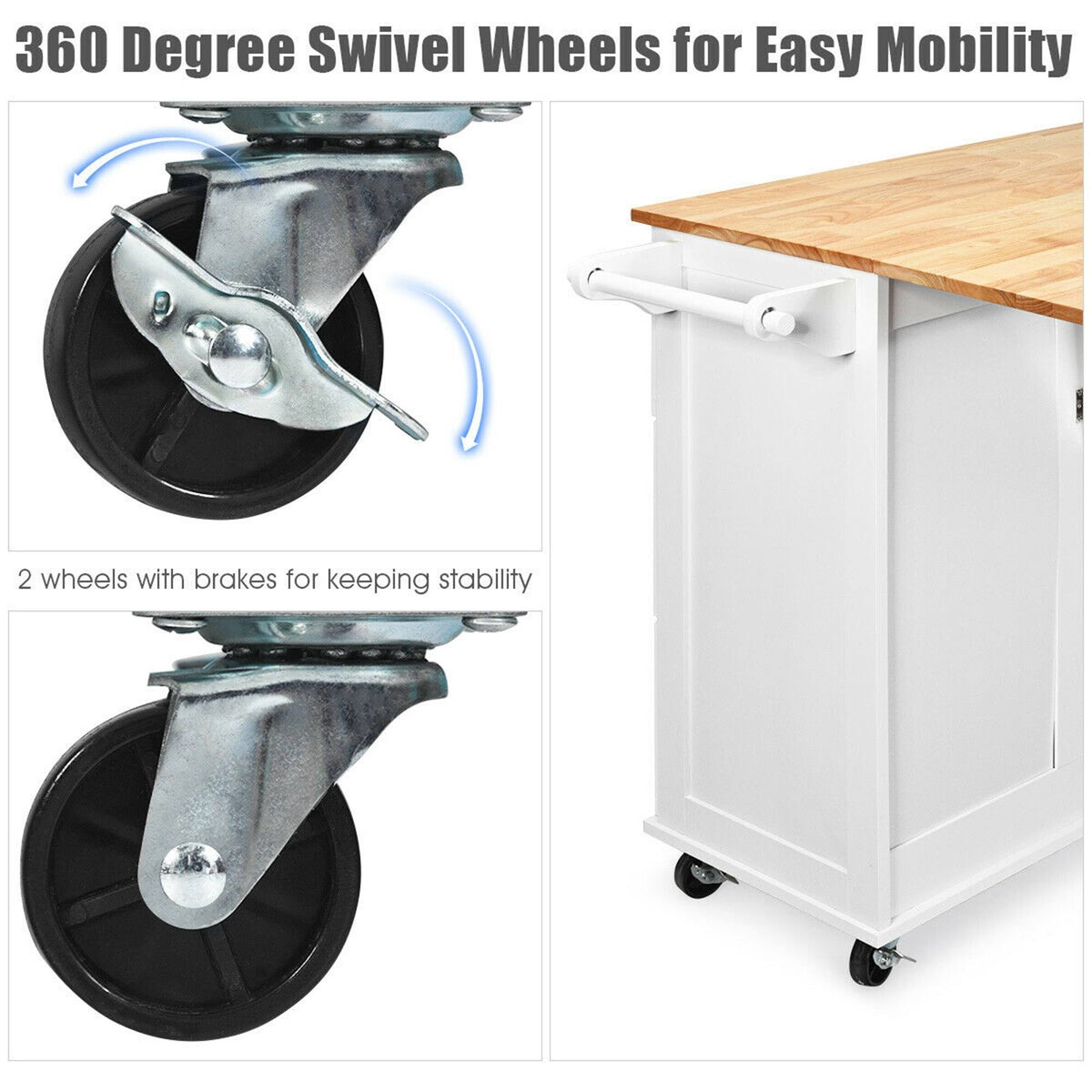 White Drop-Leaf Kitchen Island Trolley Cart Wood Storage Cabinet K921