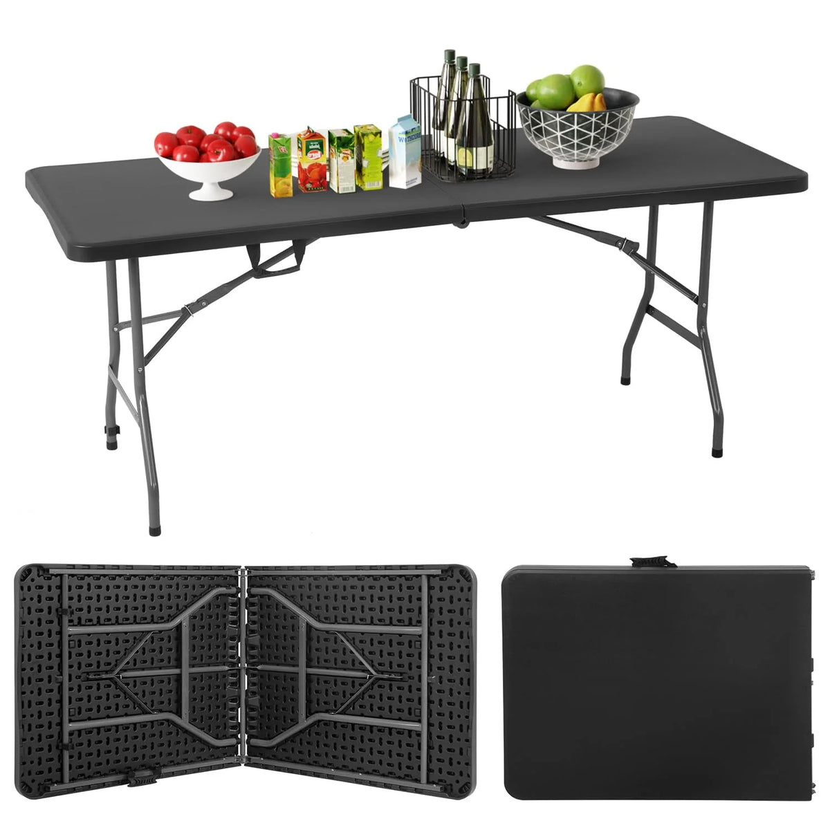 6ft Folding Plastic Table with Carrying Handle Y443602