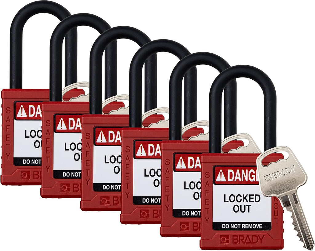 6 Pack Red Keyed Alike Safety Lockout Padlocks E38947