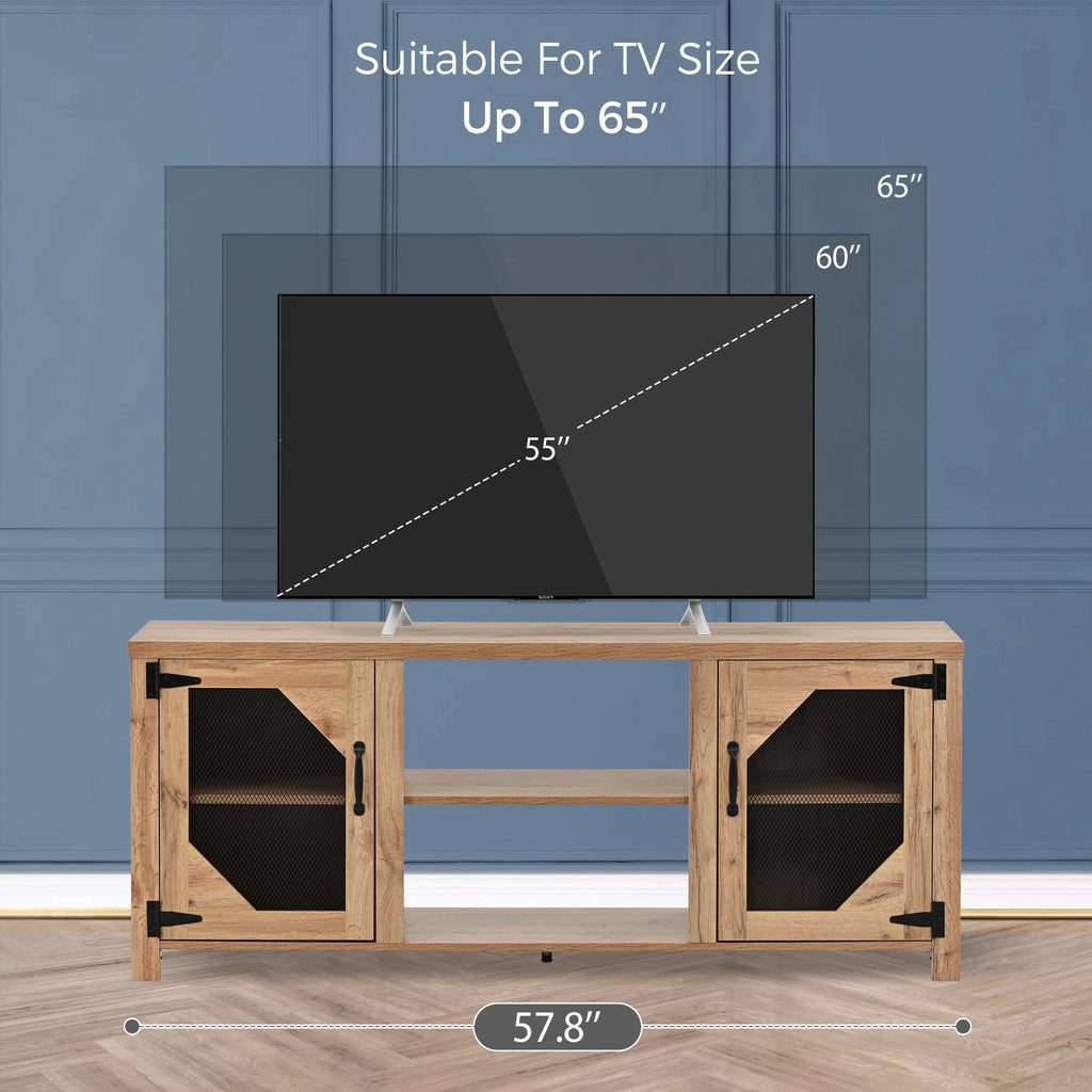 Natural Wood TV Stand with 2 Door Cabinet O44883