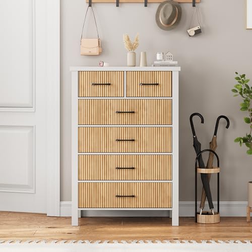 White 6 Drawer Fluted Wood Dresser P180466