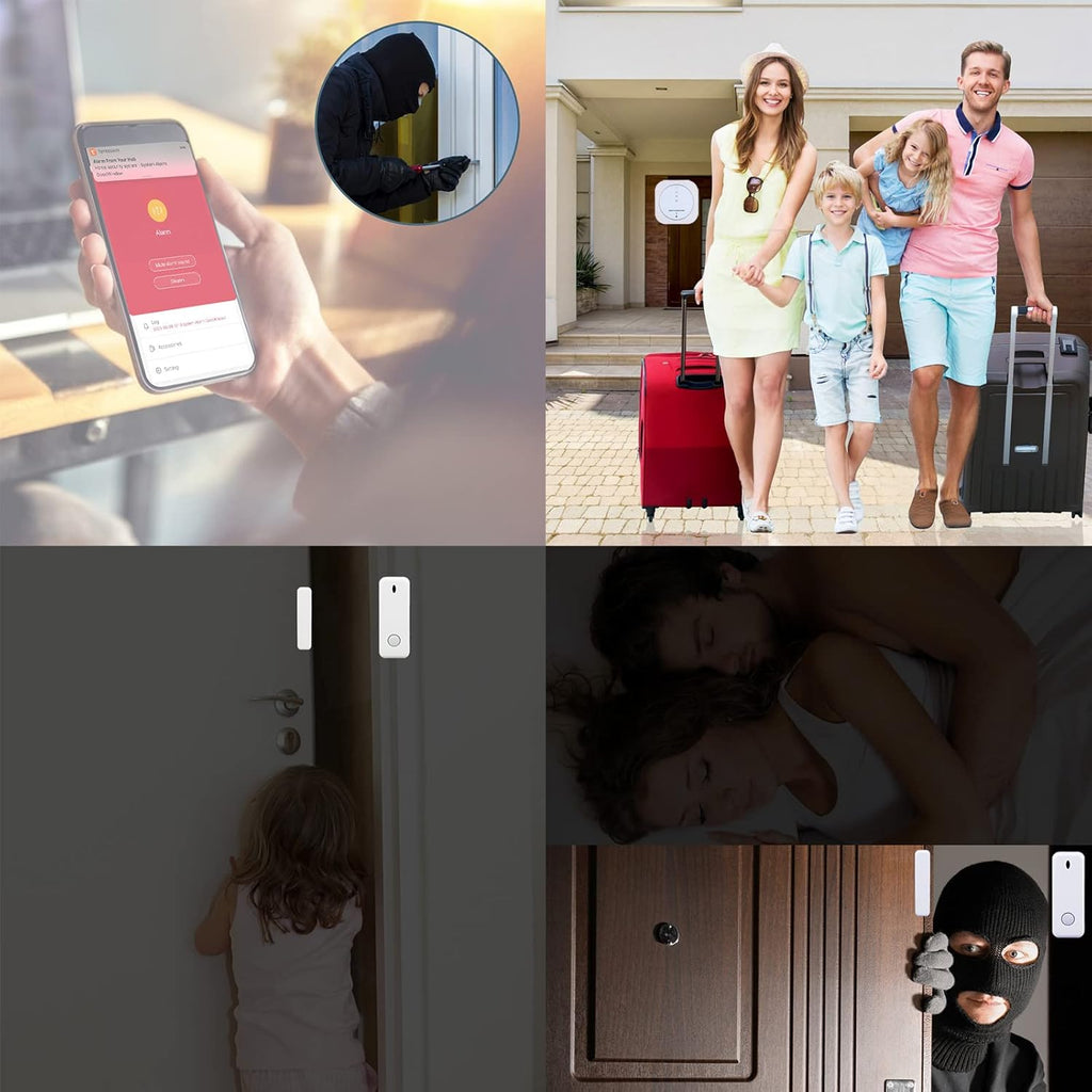WiFi Door Alarm System, 8-Piece Kit with Hub Station, 5 Sensors, 2 Remotes B320