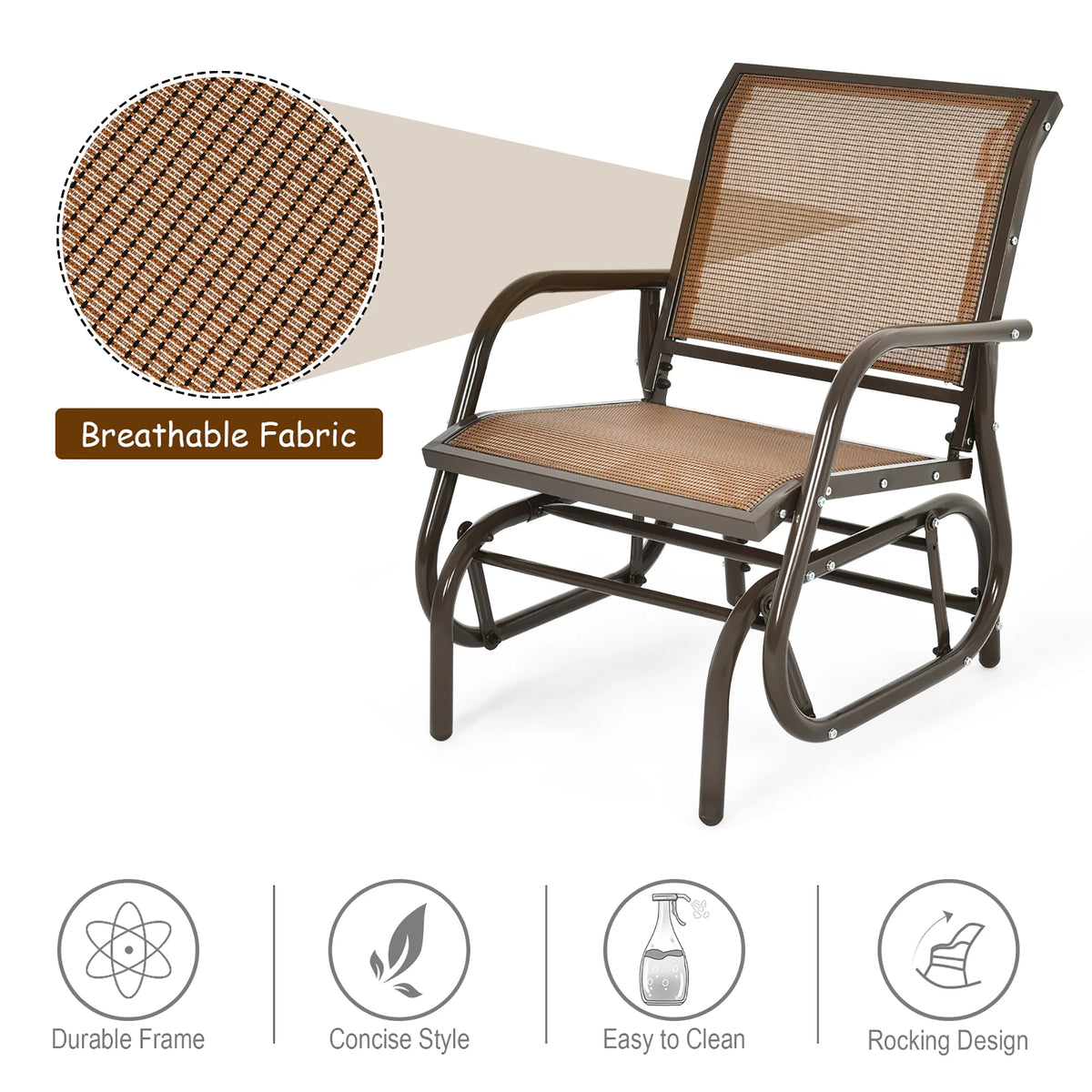 Outdoor Single Swing Glider Rocking Chair Grey T16027