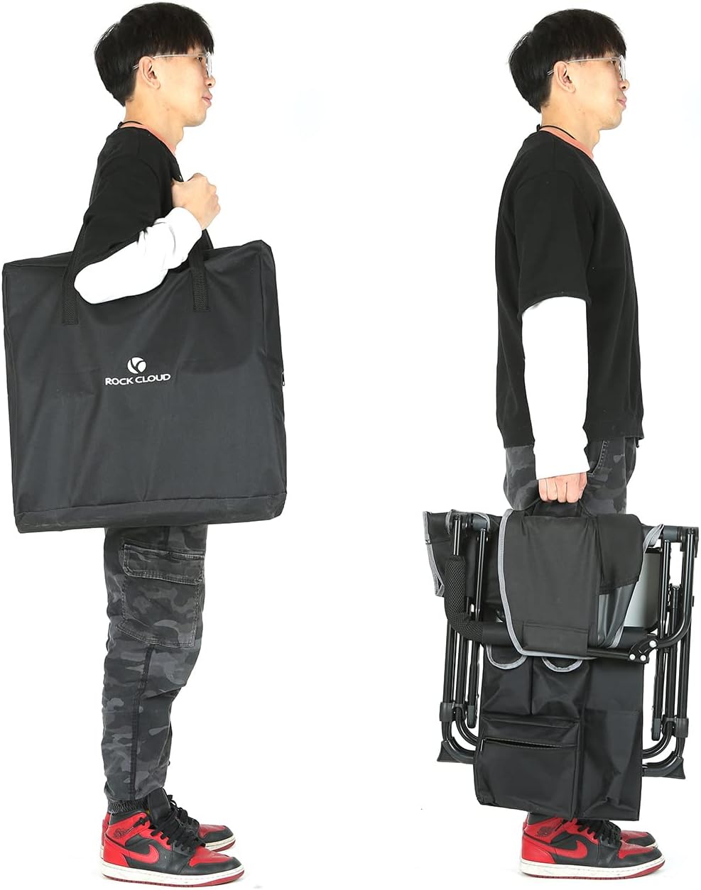 Folding Camping Chair with Storage Pocket and Side Table Q46427