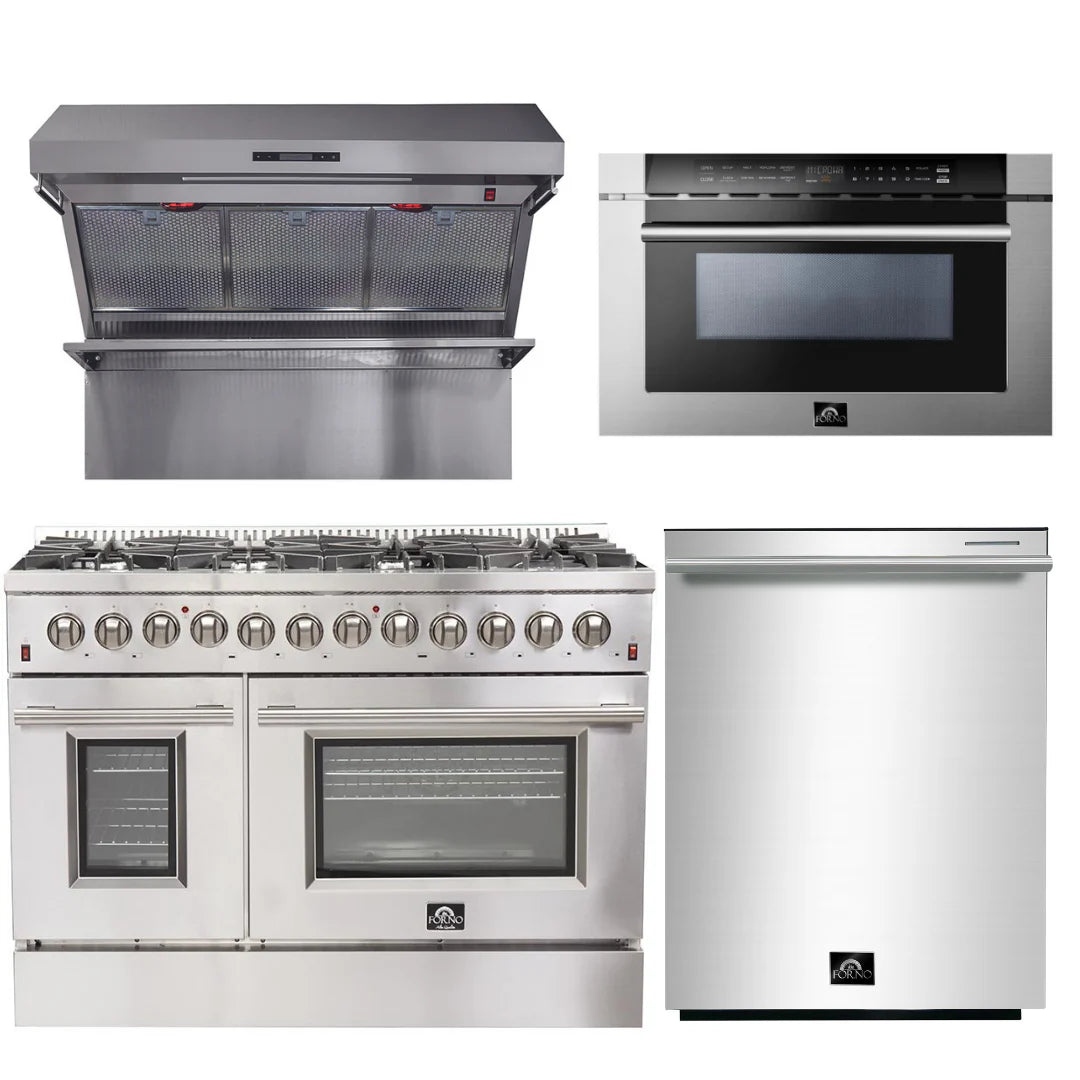 48 Inch Dual Fuel Range, Wall Mount Range Hood, Microwave Drawer, Dishwasher Z7127