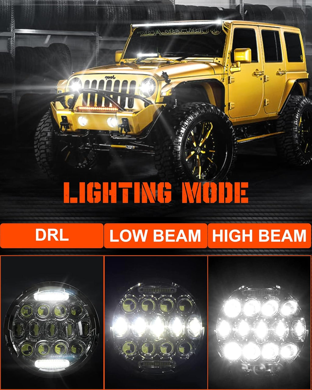7 inch LED Headlight Round 2pcs White Amber DRL Hi/lo Beam G901039