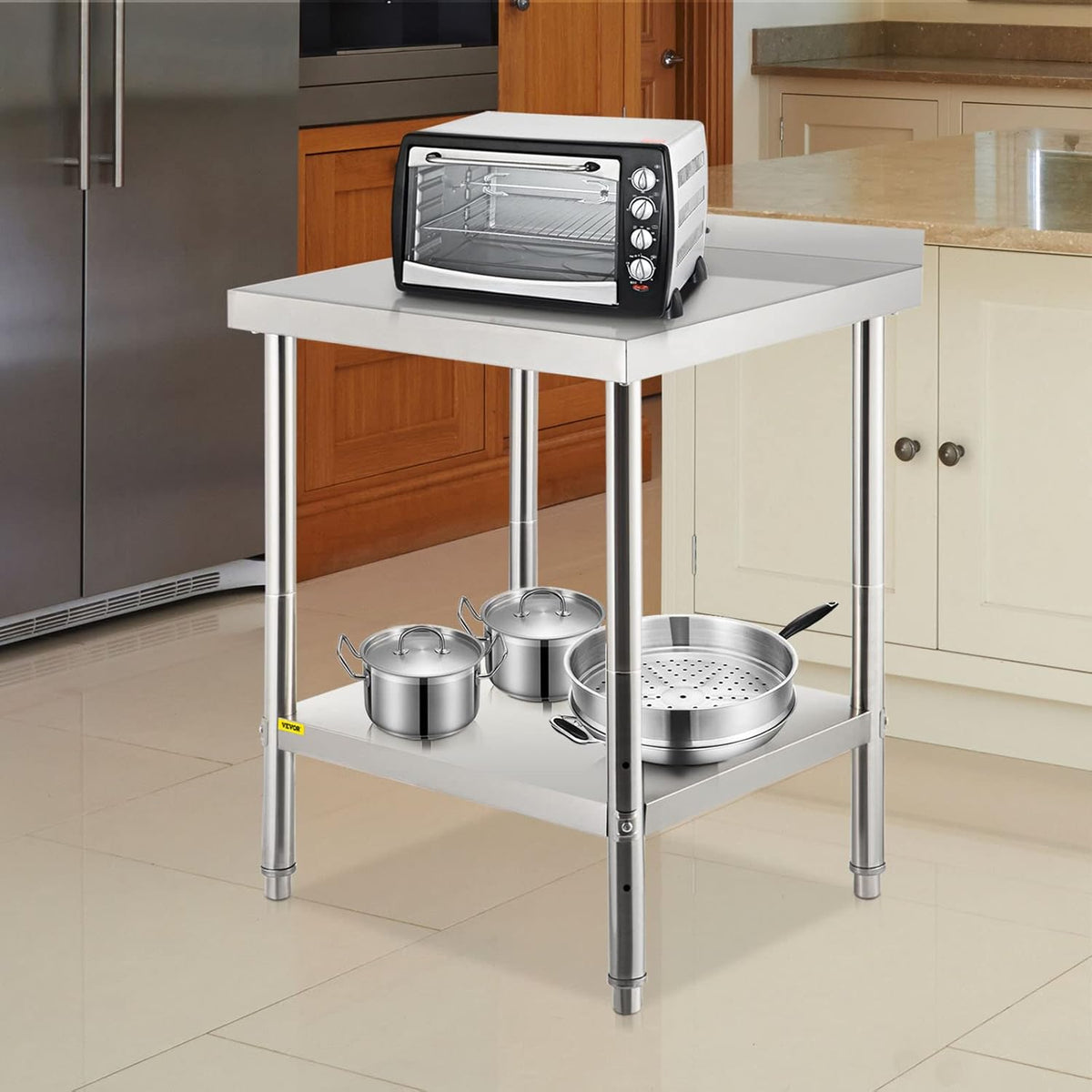Stainless Steel Prep Table with Backsplash and Adjustable Undershelf V7151