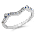 14K White Gold Blue Sapphire & White Diamond Wedding Band L986