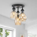 Antique Black 3-Light Flush Mount with Cognac Glass Shade T556033