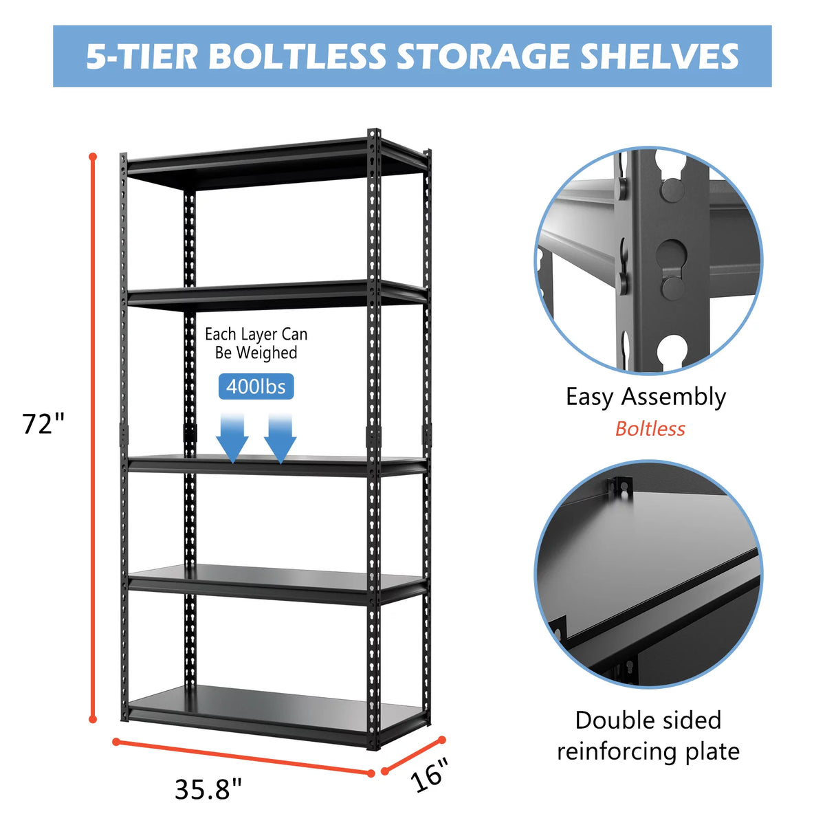 5 Tier Adjustable Heavy Duty Metal Storage Shelves S547714