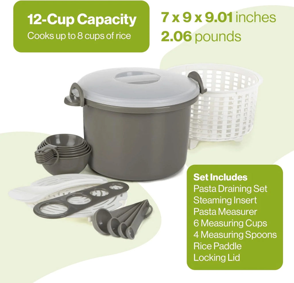 17 Piece Microwaveable Rice And Pasta Cooker With Locking Lid A11014