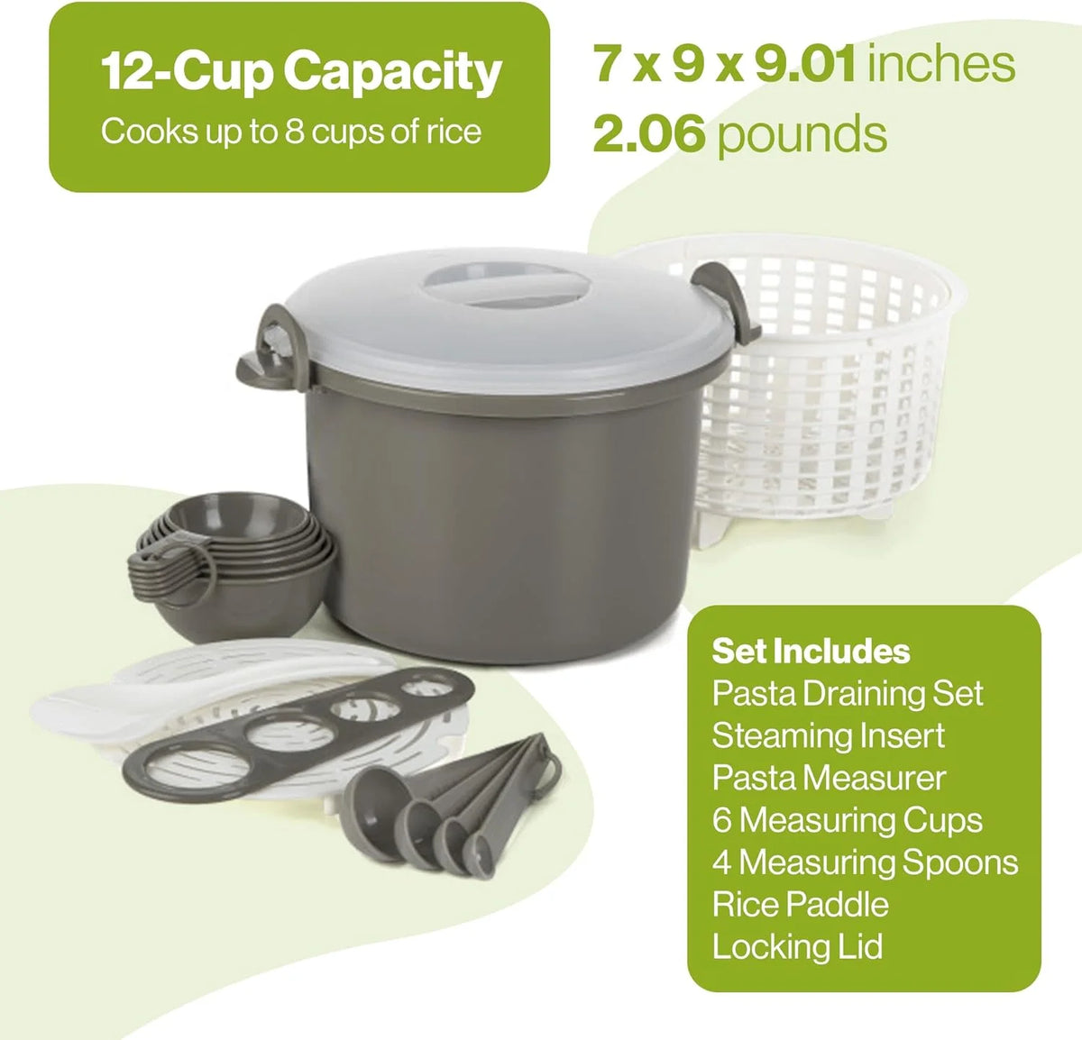 17 Piece Microwaveable Rice And Pasta Cooker With Locking Lid A11014