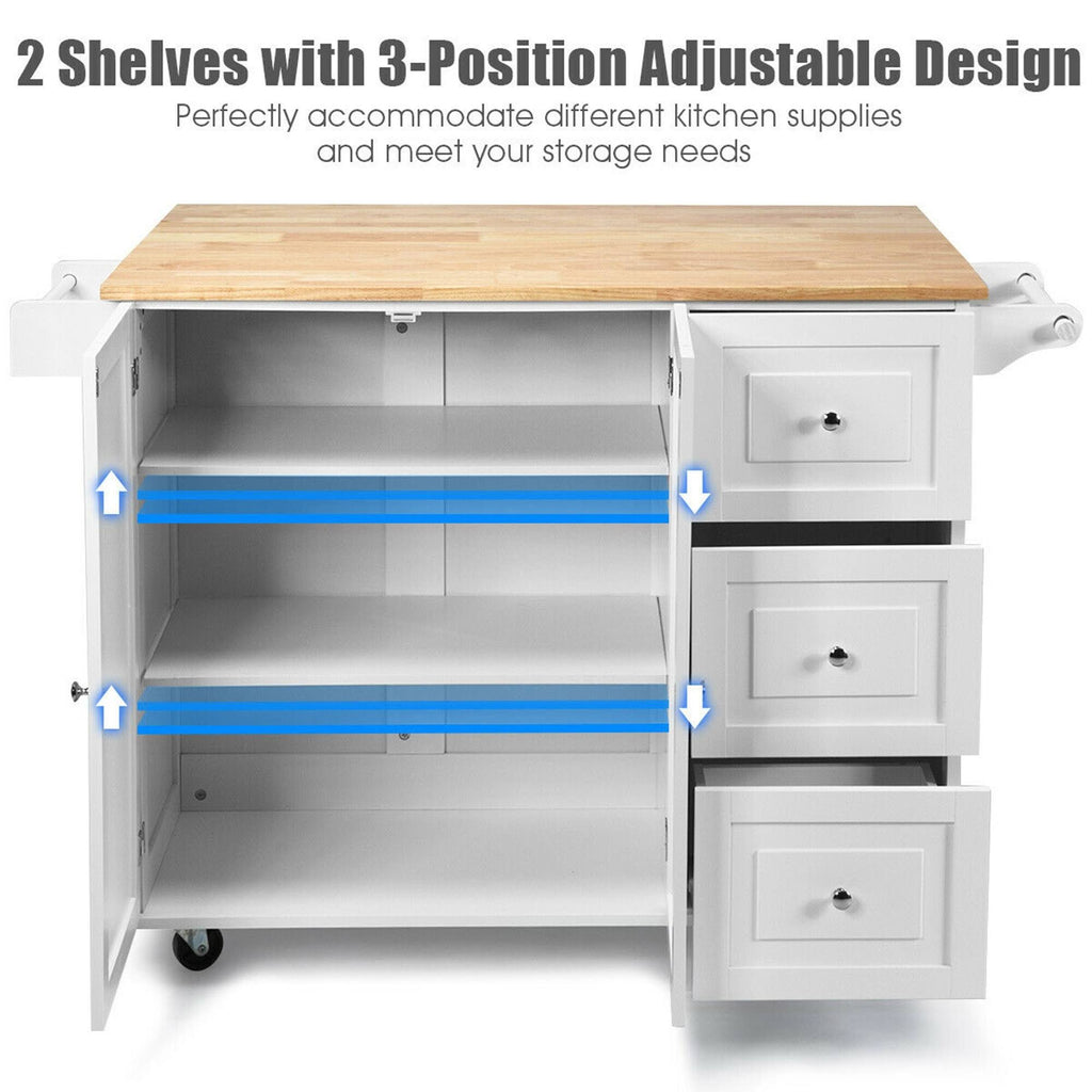 White Drop-Leaf Kitchen Island Trolley Cart Wood Storage Cabinet K921