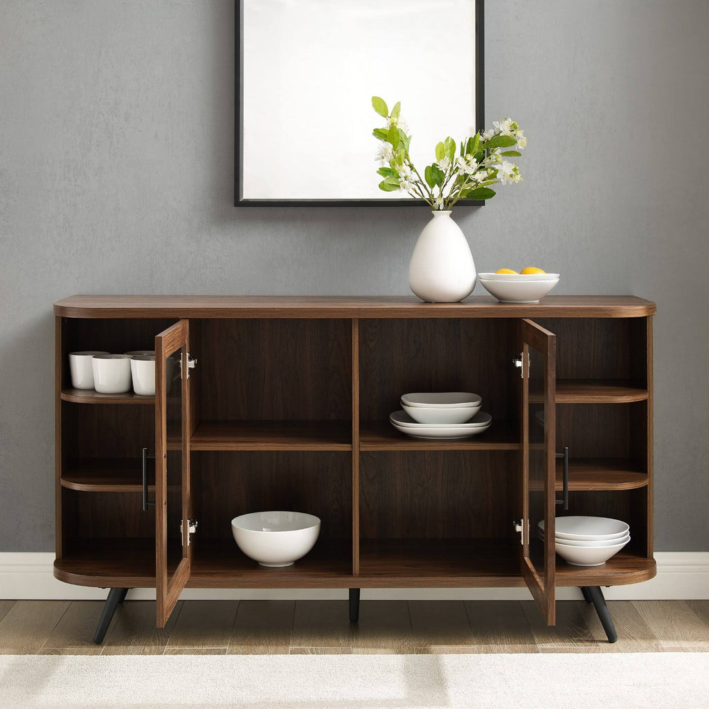 Dark Walnut Curved Edge Glass Door Sideboard J485