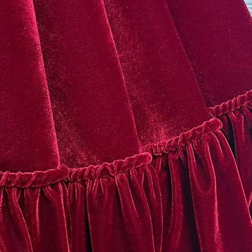 60-Inch Ruffled Velvet Christmas Tree Skirt with Lace-Up Tie Closure, Burgundy D499