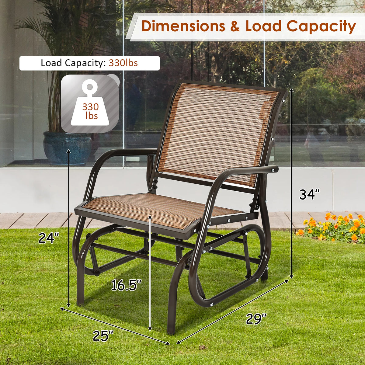 Outdoor Single Swing Glider Rocking Chair Grey T16027
