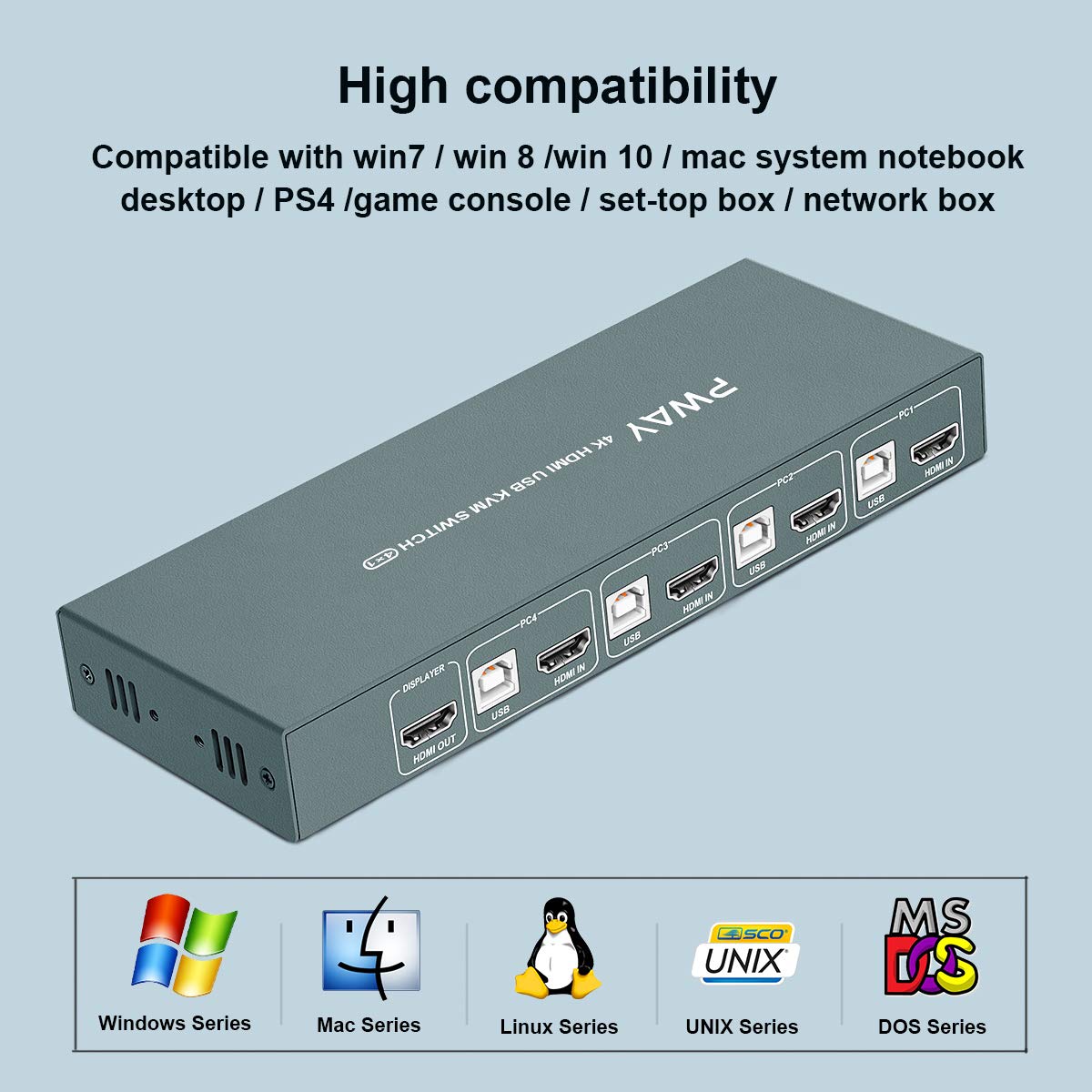 KVM Switch HDMI 4 Port Box, 4K@30Hz, with 4 USB-B and 4 HDMI Cables C976420