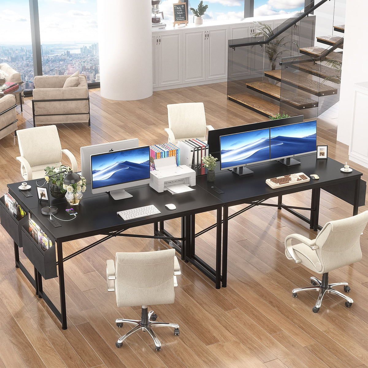 Black 47 Inch Computer Desk with Power Outlets O60875
