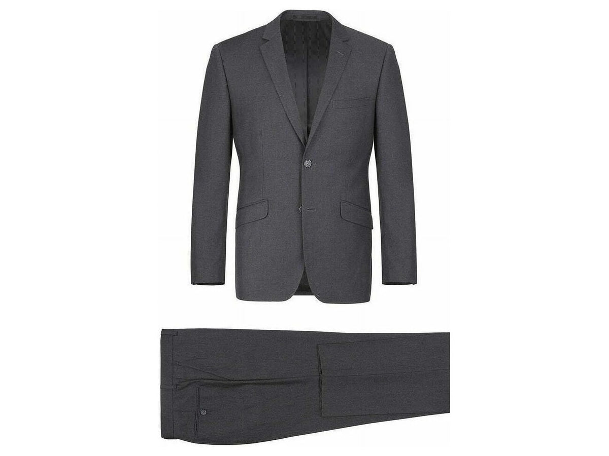 Charcoal Gray Solid Two Button Slim Fit Suit E774869
