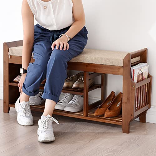 Shoe Storage Bench with Storage Basket and Side Drawer I6532