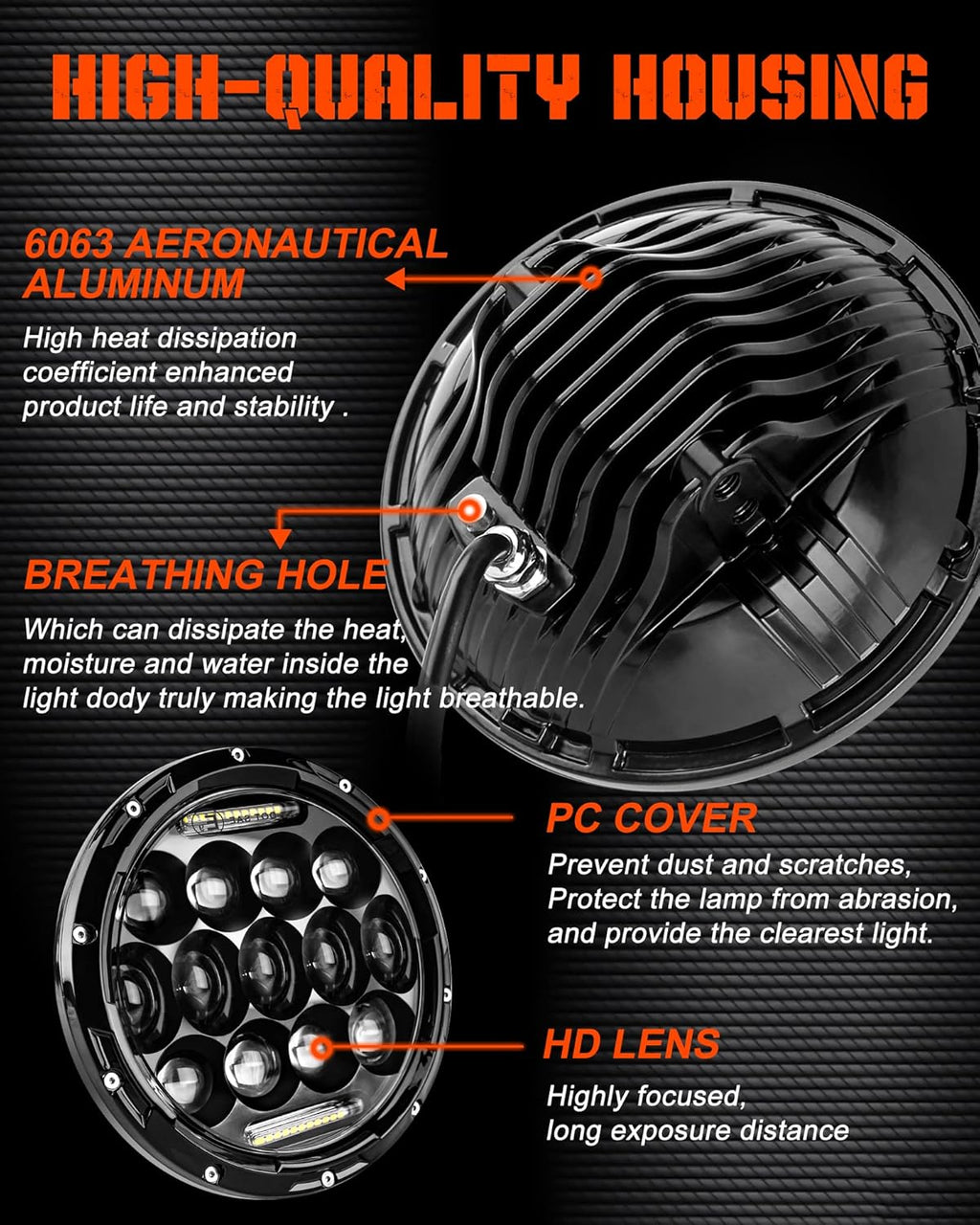 7 inch LED Headlight Round 2pcs White Amber DRL Hi/lo Beam G901039