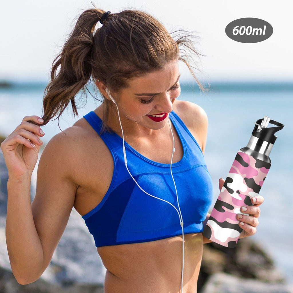 Camouflage Pink Insulated Stainless Steel Water Bottle with Straw Lid, 20 oz W4178