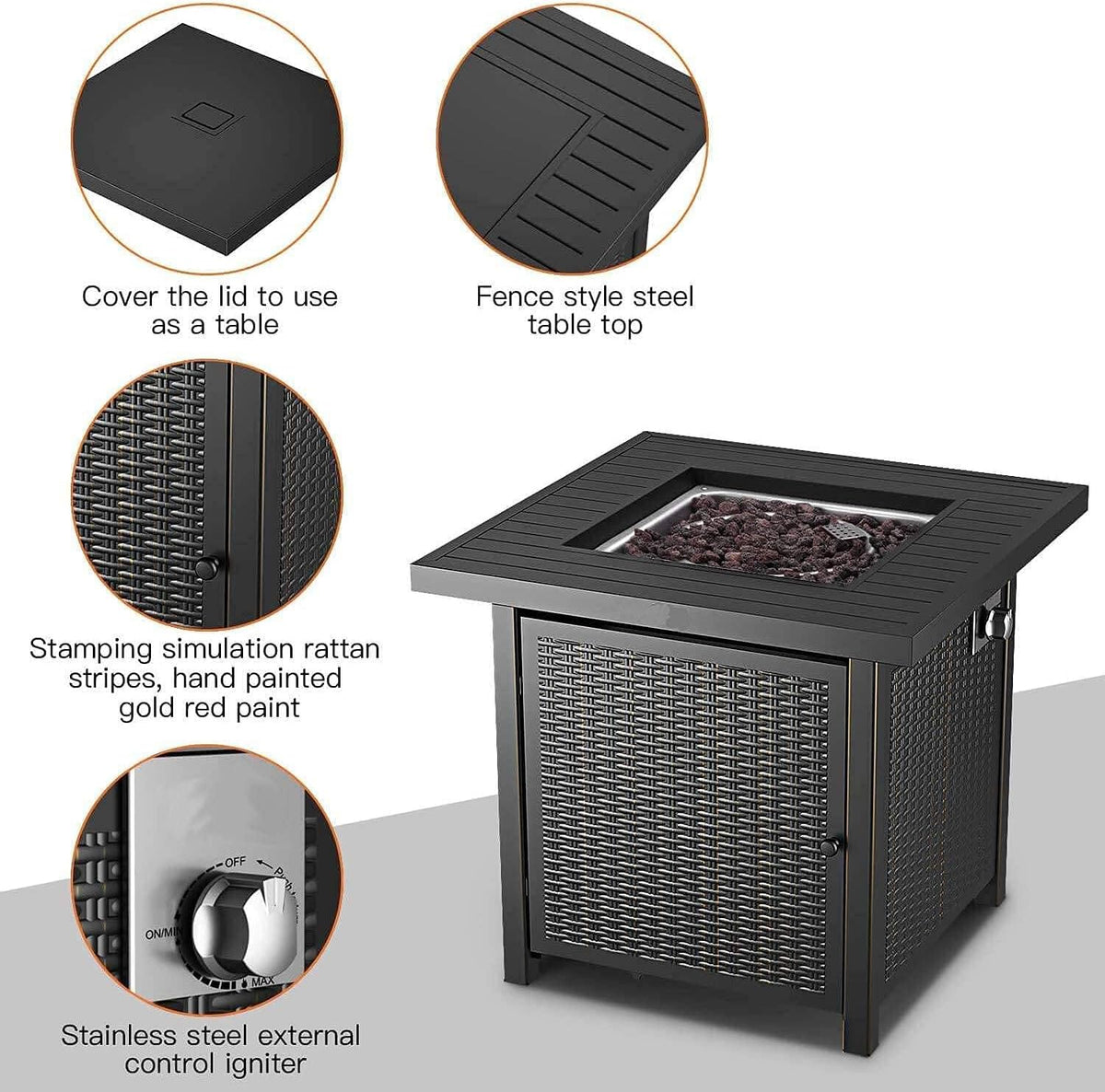 28 Inch 50,000 BTU Propane Gas Fire Pit Table with Lid A6696
