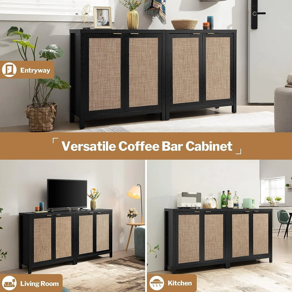 Set of 2 Rattan Cabinet with Doors O695