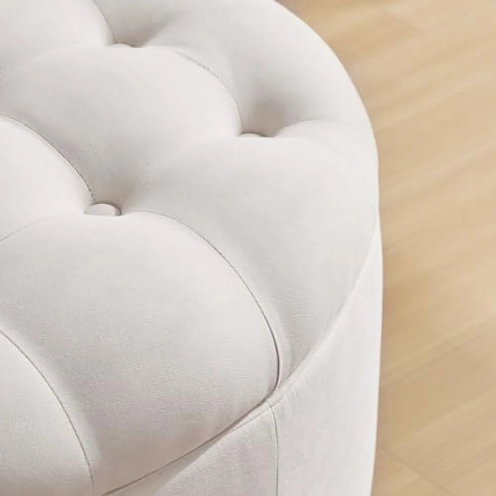 30-Inch Round Button Tufted Upholstered Ottoman with Removeable Top F937168