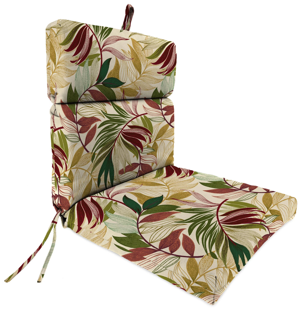 Beige Leaves Rectangular Outdoor Chair Cushion with Ties V64621