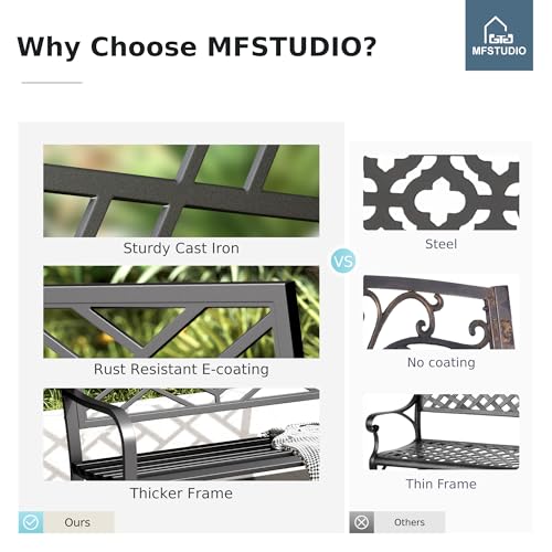 43.7 Inches Outdoor Garden Bench with Geometric Pattern Backrest, Black U5554