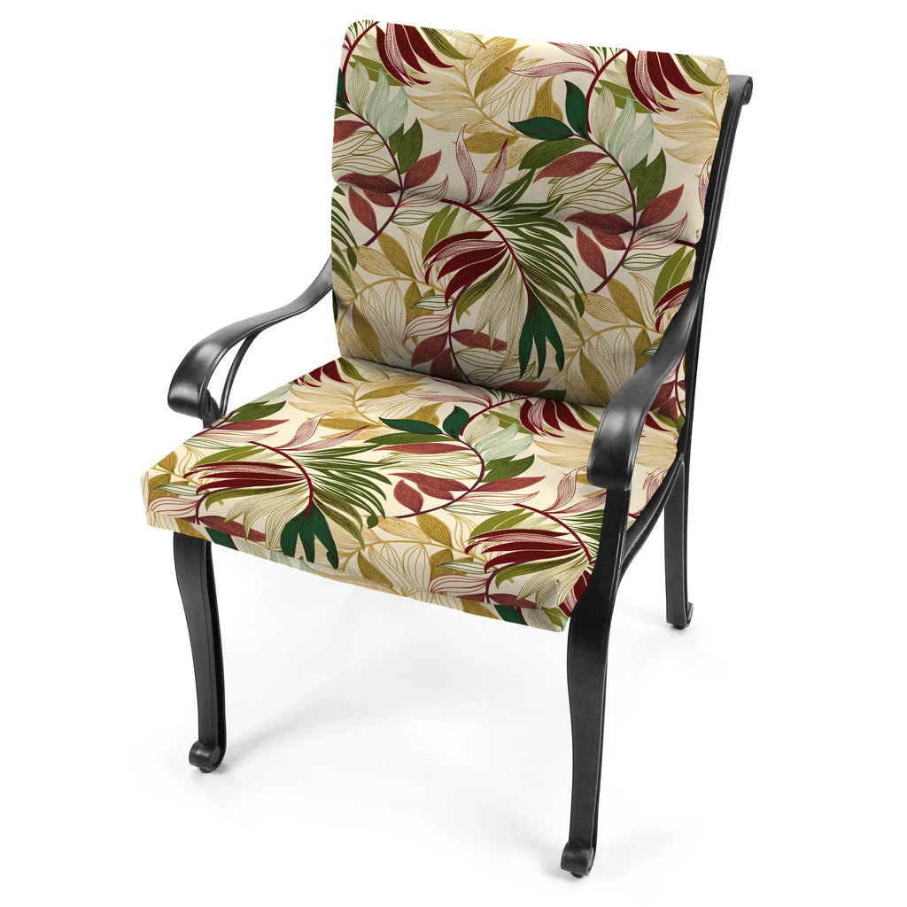 Beige Leaves Rectangular Outdoor Chair Cushion with Ties V64621