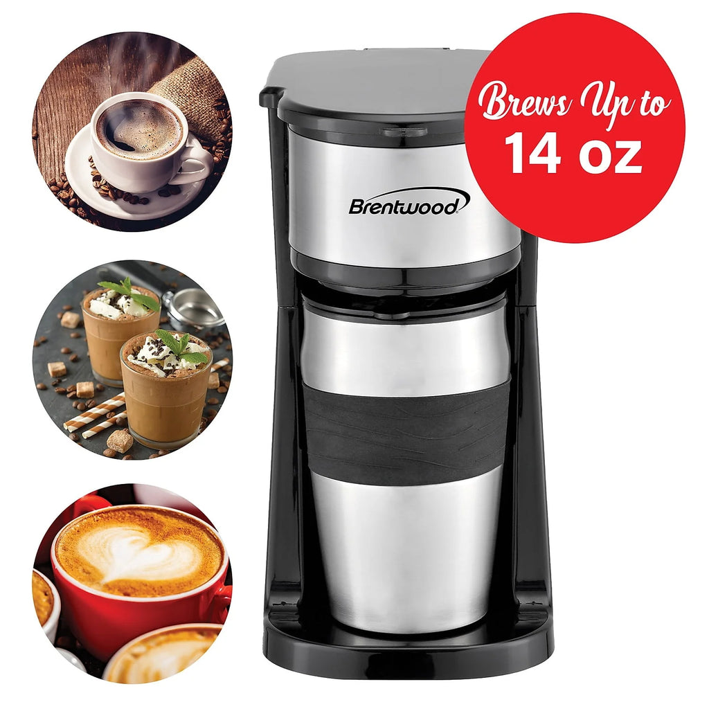 Portable Single-Serve Coffee Brewer with 14 oz Travel Mug L446